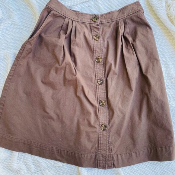 Trina Turk Brown Button-Up A-Line Midi Skirt Size 10 Cotton Blend Made In USA - Picture 8 of 8
